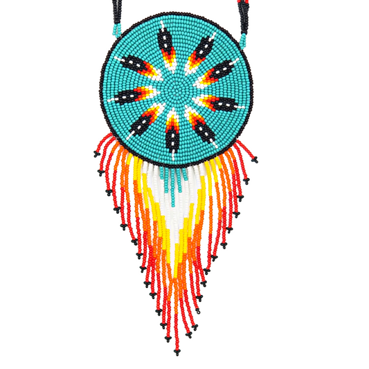 TRIBAL ROOTS Large Medallion Necklace - Teal Feather