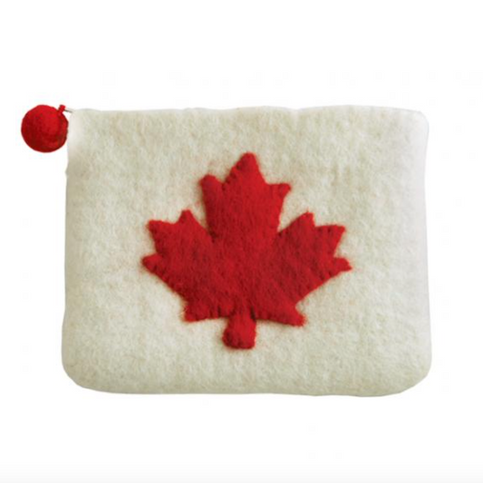 PANABO Felted Zip Pouch - Maple Leaf White