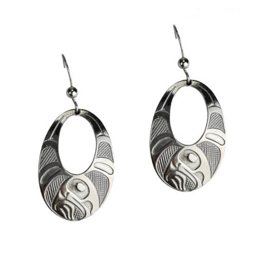 PANABO Silver/Pewter Earrings - Raven Wings Oval