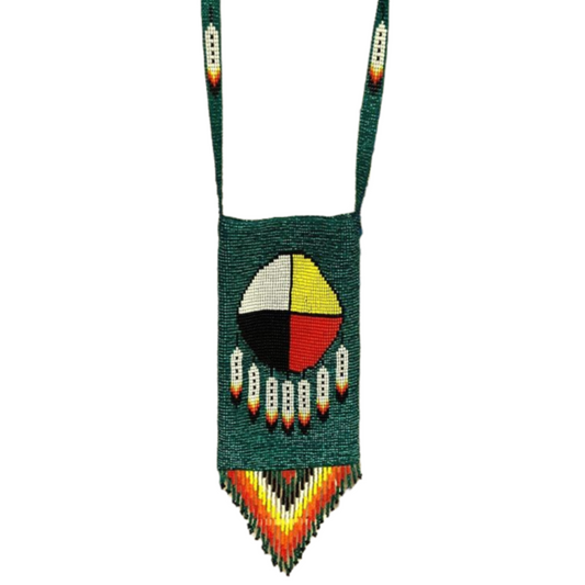 TRIBAL ROOTS Beaded Phone Pouch Necklace - Medicine Wheel